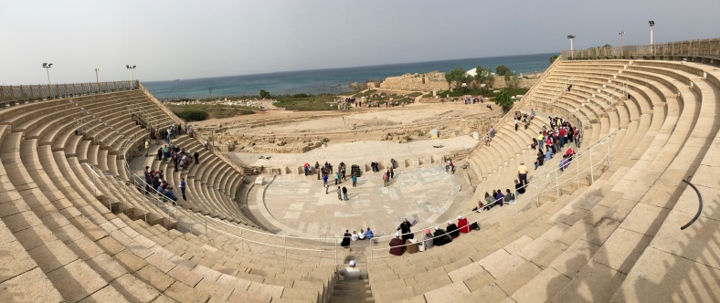 looking towards the Mediterranean Sea from the top of the amphitheater